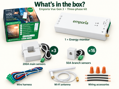 Emporia Vue Gen3 — 3-Phase Energy Monitor + 16 Circuit Sensors