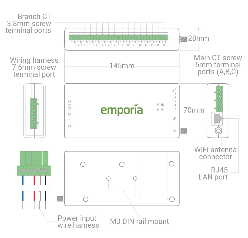 Vue Gen3 device drawing with dimensions